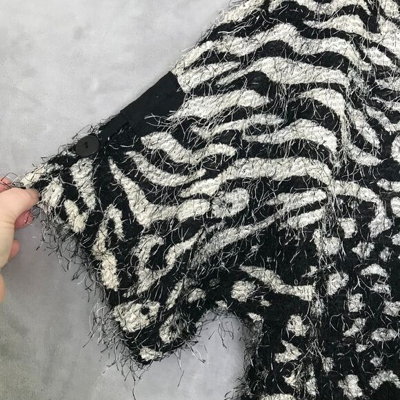 Mirror Image Cardigan Womens 1X Black Ivory Eyelash Knit Button Langenlook Artsy - Picture 3 of 11